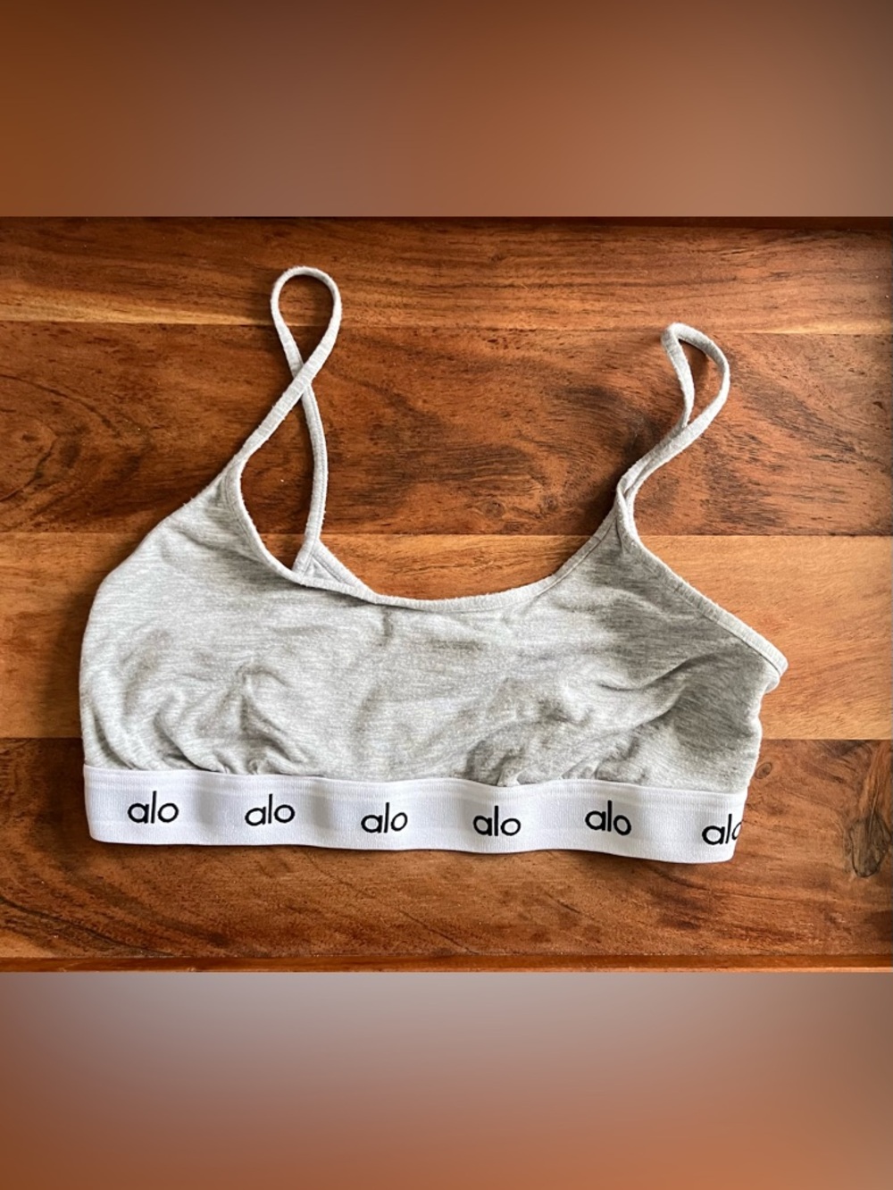 ALO Yoga Light Heather Gray Icon Bralette with White Logo Band